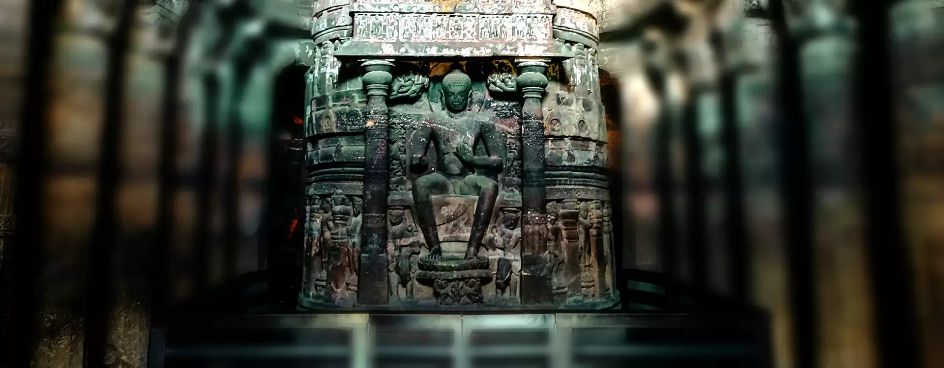 Ancient temple meditation sculpture representing mindfulness philosophy and inner transformation